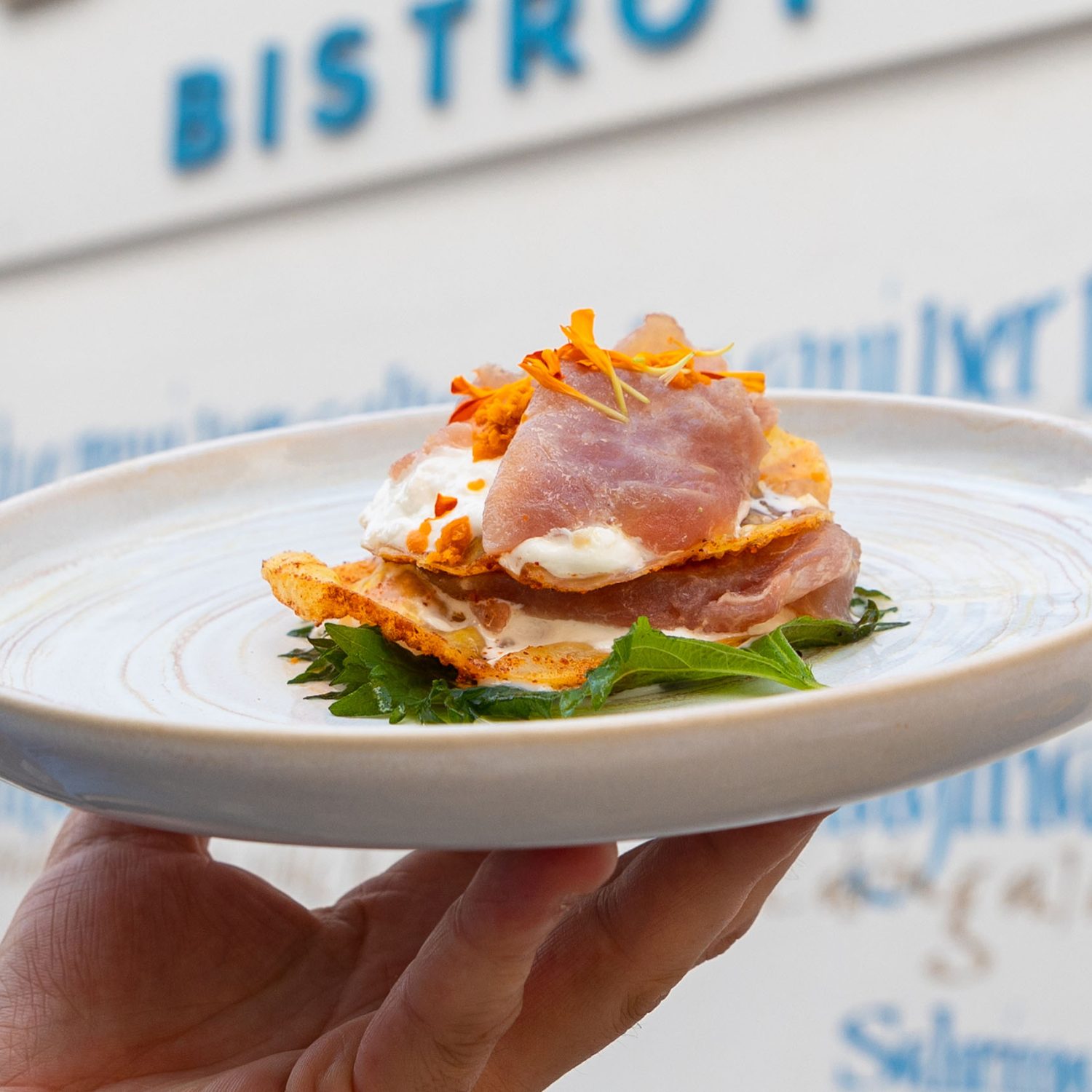 Carpaccio di tonno rosso, pasta soffiata, stracciatella e gazpacho di albicocca fermentata